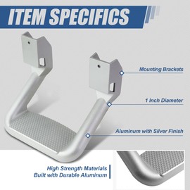 Auto Dynasty 1 Inches Universal Side Step with Mounting Brackets for Pickups & Trucks, Aluminum, Silver Powder Coated, Set of 2