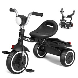 XJD Toddler Tricycle, Foldable Toddler Bike with Pedals, Tricycle for 2-5 Year Olds, Adjustable Comfortable Seat, Birthday Gifts for 1-5 Years Old Boys and Girls (Black)