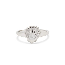 Pura Vida Silver Shell Signet Ring - Brass Base Band, Rhodium Plating - Size 7