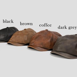 HeiDmai PU Leather Newsboy Flat Cap Ivy Cabbie Cap Irish Catsby Hat Driver Hunting Hat (PU Leather, Brown)