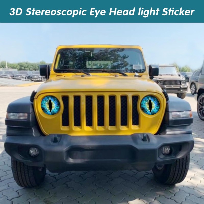 Damwot Beast Eyes Headlamp Decals for Jeep Headlights, 3D Round