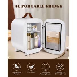 FANSEXPERT Mini Fridge for Bedroom, 4 Liter/6 Cans Skincare Small Refrigerator, AC/DC Portable Mini Cooler & Warmer, Small Fridge for Camping, Dorm, Office, Car (White)