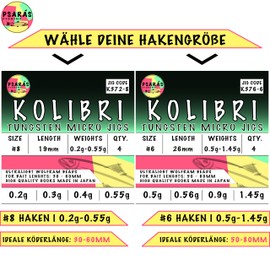 Kolibri Tungsten Micro Jig Hooks Set – 4 Pieces | Trout Tungsten Beads Ultralight Hooks for Fishing with Rubber Bait | Tungsten Jigs Trout Fishing Hooks