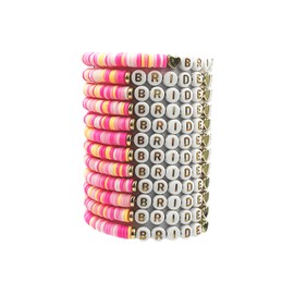 Bridal Shower Decorations, Bachelorette Party Favors, 12 Pcs Pink Orange Bride Tribe Clay Bead Bracelet Preppy Bracelet Stretch for Women Wedding Boho Disc Party Beach Wedding Gift Supplies