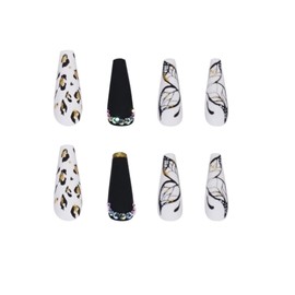 Bufenia Coffin Butterfly Fake Nails Leopard French Ballerina False Nails Matte Press on Nails Long Full Cover Acrylic Nails Stick on Nails for Women and Girls