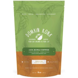 100% Kona Coffee – Whole Bean, Medium roast, Single estate gourmet coffee, 8 ounces, Farm fresh roasted from Domain Kona Coffee