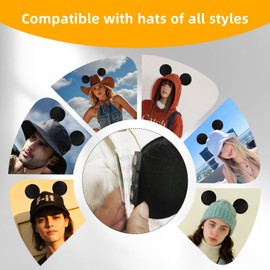 Magnetic Mouse Ears for Hats, Removable Magnet Minni Ear for Cap, Interchangeable Mouse Ears for Baseball Hat, Clip-On Hat Accessory, Lightweight Velvet, Theme Park Gifts, Adults and Kids