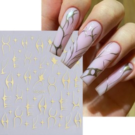 HYWWPFLAY 3 Sheets 3D Flame Nail Stickers, y2k Self - Adhesive 3D Fire Nail Art Stickers, Metal Flame Line Star Design Nail Decals for Women Girls DIY Manicure Decor Supplies