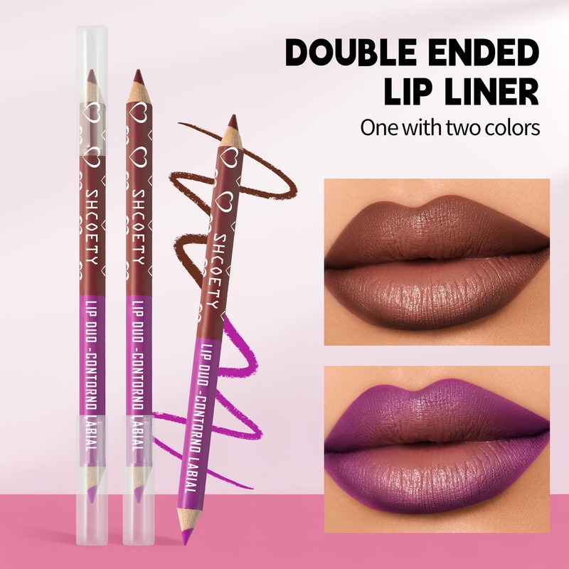SHCOETY Double Ended Lip Liner Set, 6 Pencils 12 Shades,