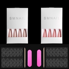 CB 48 Pcs/ 2-Colors Kit, Long Oval Round Pointed Almond Stiletto Full Cover Fashion Press-On Fake Nails Acrylic DIY Nail Kit Artificial Nail Tips Glossy C