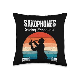 ByChar Giving Eargasms Since 1846 Funny Saxophone t Throw Pillow, 16x16, Multicolor