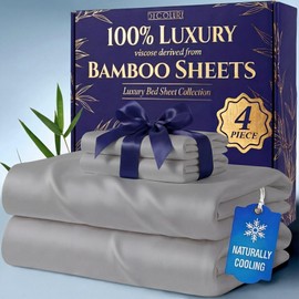 DECOLURE 100% Viscose Derived from Bamboo Sheets King Size - Luxury 4 Pc Naturally Cooling Sheets, Ultra Soft Bed Set - Deep 17" Pockets, Durable Double Stitching, Oeko Tex Standard (Midgrey)