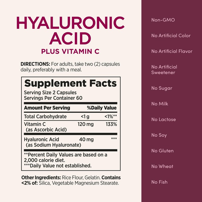 Nature's Bounty Vitamin C and Hyaluronic Acid Supplement, Supports Glowing