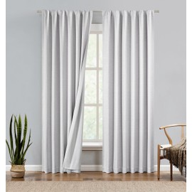 Central Park Silver Gray Cotton Linen Full Blackout Curtain Farmhouse Window Treatment with Back Tab Rod Pocket Thermal Insulated Triple Weave Rustic Drapes for Bedroom with Liner, 50"x90", 2 Panels