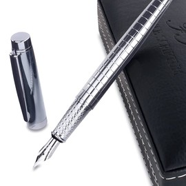 Facile Scriptum High-quality premium metal fountain pen with elegant faux leather case, ice silver model, perfect for writing and giving as a gift, icy silver