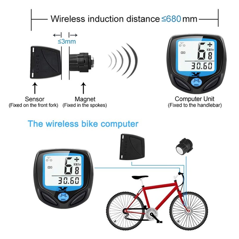 Dinokqa digital wireless bicycle speedometer, waterproof, wireless odometer with automatic