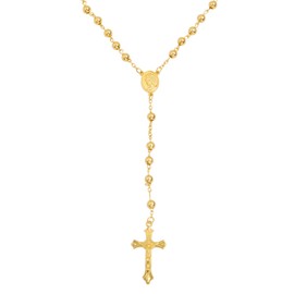 TKMIRA 18K Gold Plated Rosary Bead Cross Necklace for Women Men Rugged Catholic Rosary for Car (Gold)
