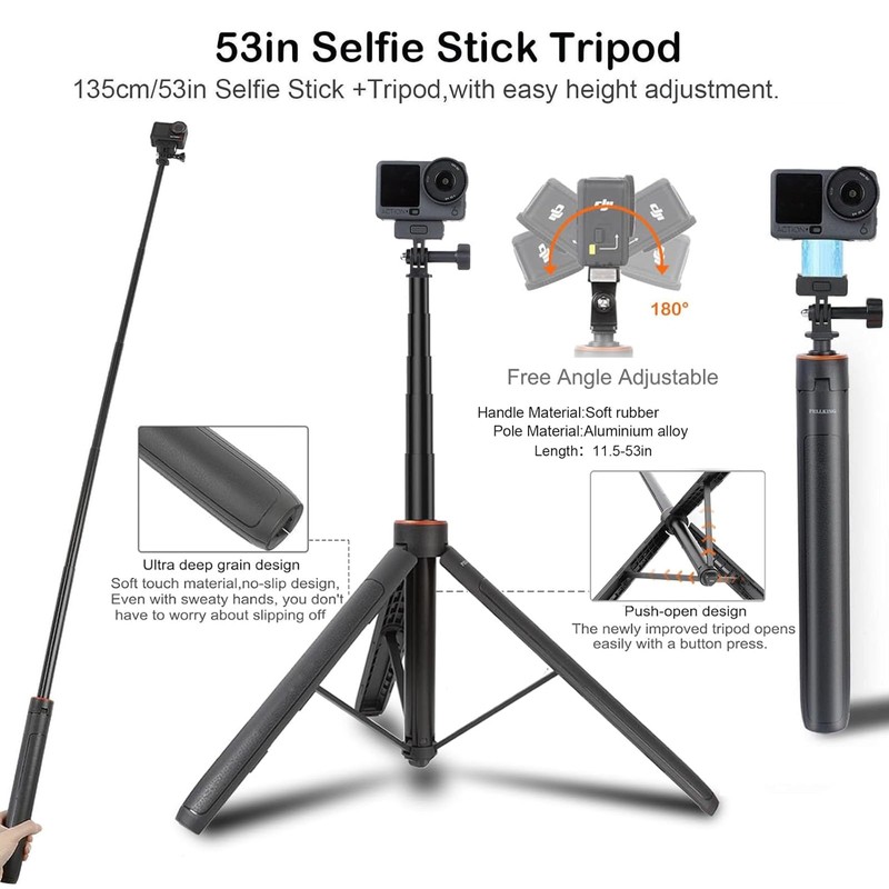 53" Osmo Action 6 Camera Selfie Stick Tripod, Magnetic Quick