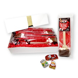 Gift Box Set of 3 Trader Joe's Salted Caramel Hot Cocoa Stirring Spoons with Mini Marshmallows & 3 Riegelein Mini Solid Chocolates with Gold Ribbon (6-Pc Set)