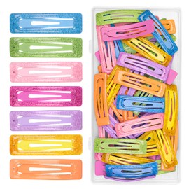 49 Pcs Metal Sparkly Rectangular Hair clip Snap Hair Clips for Women,Small Snap Barrettes for Women Girls Thick Fine Hair (7-Colors)