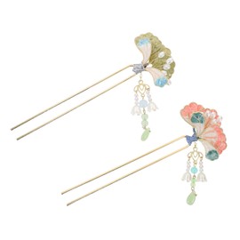 FRCOLOR 2pcs Retro U Shaped Hairpin with Faux Pearl and Flower Tassel Pendant Vintage Metal Chinese Hair Fork for Buns and Chignons Elegant Accessories for Women
