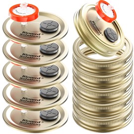 6Pcs Regular Mouth Liquid Culture Lid,Split-type Grain Spawn Cultivation Mason Jar Lid with 0.22um PTFE Syringe Filter & 20mm Self Healing Injection Ports For Mushroom Growing Mycology(Golden)