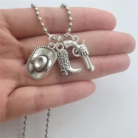 Cowboy Hat and Boot Necklace, Cool Gun Charm Pendant, Long Necklace for Man Woman, Western Style Cowboy Jewelry