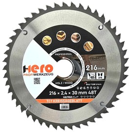 HERO Circular Saw Blade 216 x 30/20 mm 48 Teeth Carbide Saw Blade TCT Replacement Saw Blade for Woodworking Soft & Hardwood, Non-Ferrous Metals Universal Hand Saw, Mitre Saw, Table Saw, Chop Saw