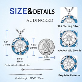 AUDINCEED Compass Necklace for Women - 925 Sterling Silver Pendant With Zircon - 'I'd Be Lost Without You' Graduation Travel Jewelry Gift for Women Men