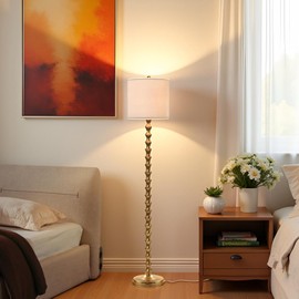 EUO 64" Gold Bamboo Floor Lamp, Mid-Century Modern Floor Lamp for Living Room & Bedroom with White Drum Shade