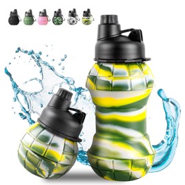 COCTN Collapsible Travel Water Bottles，550ml Silicone Foldable Grenade Type Water Bottle，Leakproof Portable Expandable Water Bottles for Traveling, Camping, Hiking, Cycling & Sports Outdoor