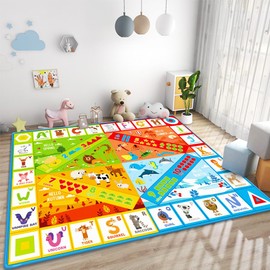 Baby Play Mats for Floor 78.7" x 61.8" Non Slip Tummy Time Mat Educational ABC Alphabet Colors Shapes Numbers Rug for Kids, Toddlers, Boy & Girl Fun Learning Classroom Playroom Bedroom Activity Mat