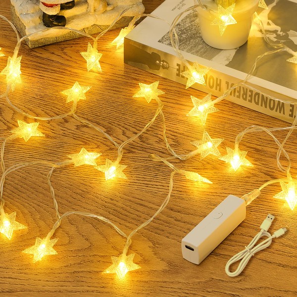 Rechargeable Star String Lights Battery Operated with 8 Modes, 17FT