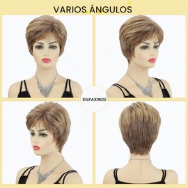 XIUFAXIRUSI XIUFAXIRUSI Pelucas Marrones De Capas Cortas Para Mujer Pelucas De Corte Pixie Rubio Mezclado Pelucas De Reemplazo De Cabello Sintético De