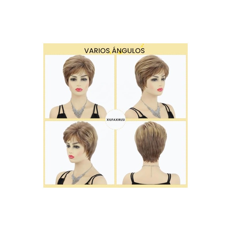 XIUFAXIRUSI XIUFAXIRUSI Pelucas Marrones De Capas Cortas Para Mujer Pelucas