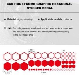 BWBWND 52 Grids Car Honeycomb Graphic Stickers, Waterproof PVC Hexagon Pattern Racing Sports Decal, Exterior Hexagonal Graphics Door Side Self-Adhesive Decor for Car Truck SUV (Red)