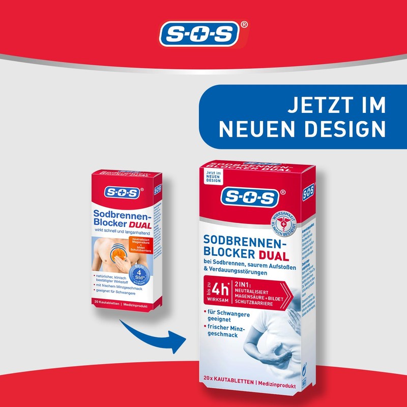 SOS Heartburn blocker dual: heartburn tablets work fast and long-lasting,