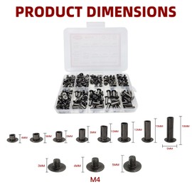 ASLLRISONY 110 Sets Chicago Screws Assorted Kit,8 Sizes of Round Flat Head Leather Rivets Metal Screw,Used for Leather Crafts, Clothing, Shoes, Belts, Bags, and Custom-Made Items(Black)