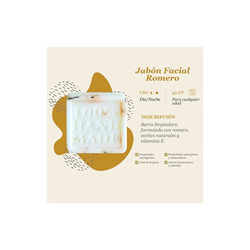 Jabón Facial Romero MatiMati Vitamina,E Astringente, Control de grasa 45