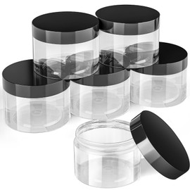 6 Pack Clear Container with Lids Small Plastic Pot Jars Wide Mouth Round Leak Proof Plastic Container Jars with Lid for Travel Storage, Eye Shadow, Nails, Paint, Jewelry (Black, 10 oz)