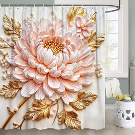 Xguatan Elegant Blush Pink and Gold Floral Shower Curtain, Luxury Bath Decor with Modern Minimalist Pearl Design, Waterproof & Washable Shower Curtain Set with 12 Hooks, 72x72 Inch