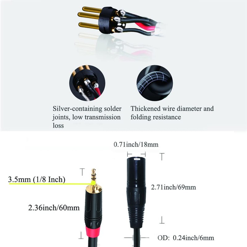 LFHUKEJI 3.5mm 1/8 inch to XLR Male Microphone Unbalanced Cable,TRS