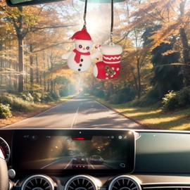 LXQTAO Car Pendant Interior Rearview Mirror Charm - Festive Christmas Theme, Adorable Size, Multi-Purpose Decor Car Hanging Ornament (Snowman and socks)
