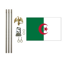 Algeria 3x5 ft Outdoor Flag and Flag Pole Set, Combination Comes with a 3x5 ft Polyester Flag a 6 ft long 3/4 inch Diameter Aluminum Pole with Bracket (Algeria)