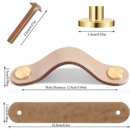 Leather Handles for Furniture, Pack of 4 Leather Handles for Cabinets, Drawer Handles, Leather, Leather Handles for Kitchen, Bathroom, Cupboards, Chest of Drawers, Wood, Wardrobe, 16.8 cm