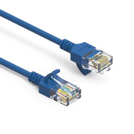 SF Cable 50ft Cat 6A UTP Slim Ethernet Network Booted Cable, RJ45 Plug, 28AWG, Pure Copper Wire - Blue