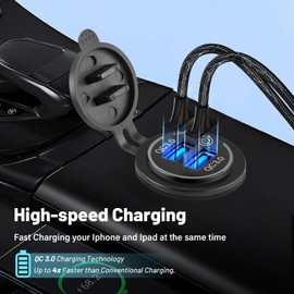 Anina 2pcs USB Charger Socket Dual QC 3.0 Quick Charge 3.0, Outlet Waterproof Charger with LED Voltmeter and Power Switch Fast Charge for 12V/24V Car RV Boat Marine Truck Golf Motorcycle