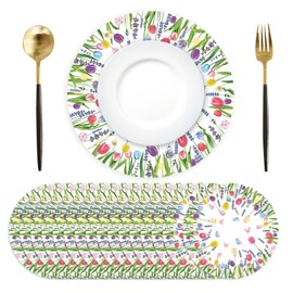 Paper Placemats Disposable 50 Pack Spring Tulip Butterfly Place Mats 13.4 Inch Round Floral Table Mats for Dinner Table Setting Birthday Wedding Spring Party Supplies