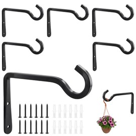 CHUENKUK Pack of 6 Plant Brackets Wall Metal 15 cm Black Wall Hooks for Hanging Basket, 6 Inch Hanging Basket Holder Wall Mount for Hanging