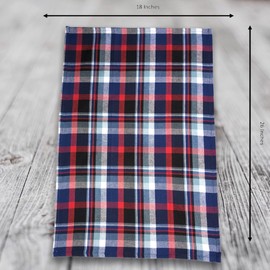 Shes Chic Kitchen Dishclothes Set, 100 Percent Cotton Dish Towels Tartan Plaid Striped Floral Red Poppies 26" by 18", Set of 2 Printed Woven, Hanging Loop, Red Black Blue White Colorful